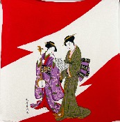 FUROSHIKI CHIRIMEN ESTAMPE GEISHA MUSICIENNE