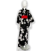 KIMONO JAPONAIS YUKATA NOIR ET FLEUR DE LYS