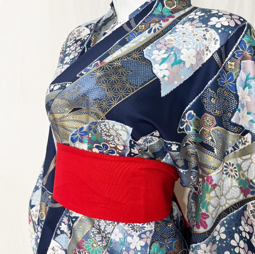 KIMONO JAPONAIS YUKATA INDIGO RUBAN